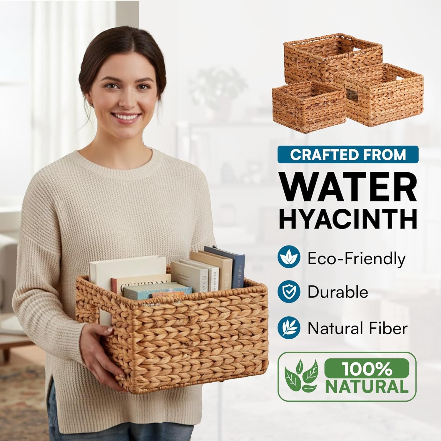 Nesting Banana Leaf Baskets Set, Multisize, 3-Pack, Natural Finish