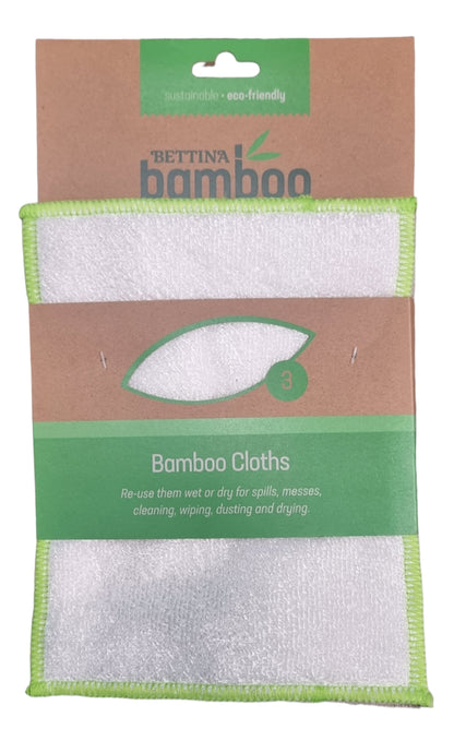 Biodegradable Large Bamboo Cloths - Set of 3, Reusable Wet & Dry Eco-Friendly, 23 cm Length
