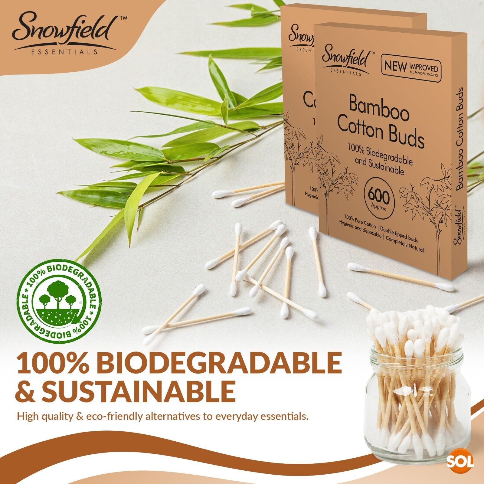 1200 Bamboo Cotton Buds Wooden ECO Friendly Makeup Ear Swabs Biodegradable Vegan