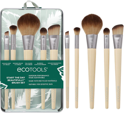 6-Piece Eco-Friendly Makeup Brush Set for Flawless Application of Eyeshadow, Blush, Concealer, and Foundation - Vegan and Cruelty-Free Synthetic Hair Brushes