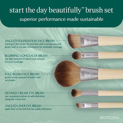 6-Piece Eco-Friendly Makeup Brush Set for Flawless Application of Eyeshadow, Blush, Concealer, and Foundation - Vegan and Cruelty-Free Synthetic Hair Brushes
