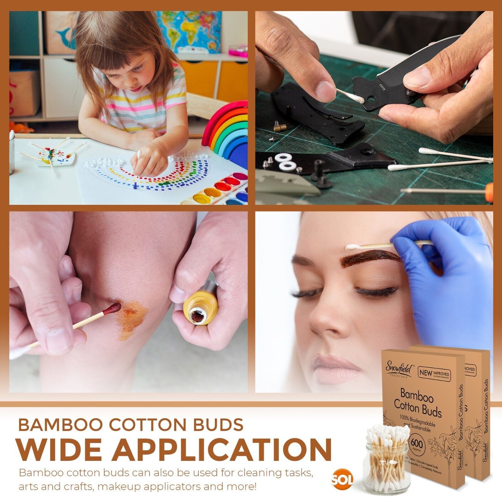 1200 Bamboo Cotton Buds Wooden ECO Friendly Makeup Ear Swabs Biodegradable Vegan