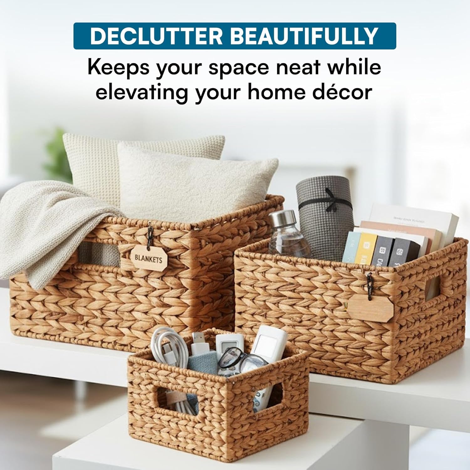 Nesting Banana Leaf Baskets Set, Multisize, 3-Pack, Natural Finish